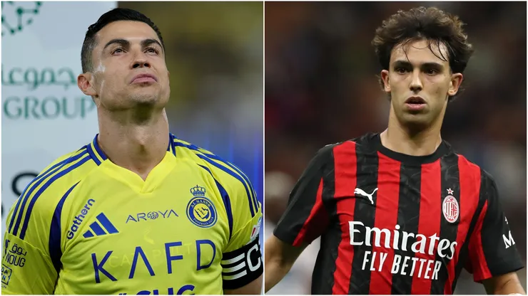 Cristiano Ronaldo (L) of Al Nassr and Joao Felix (R) of AC Milan, now set to be teammates in Saudi Arabia.
