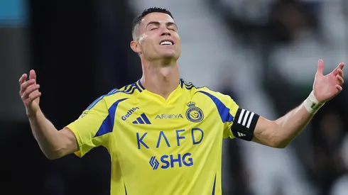 Cristiano Ronaldo of Al Nassr reacts during the Saudi Pro League match between Al Hilal v Al Nassr in the Kingdom Arena on April 04, 2025 in Riyadh, Saudi Arabia.