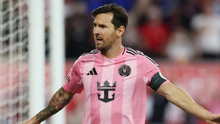 Lionel Messi #10 of Inter Miami CF celebrates after scoring the team's fourth goal during the MLS match between New York Red Bulls and Inter Miami CF at Sports Illustrated Stadium on July 19, 2025 in Harrison, New Jersey.