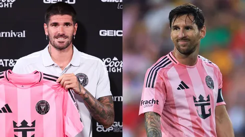 Rodrigo de Paul (L) #7 and Lionel Messi (R) #10 of Inter Miami.