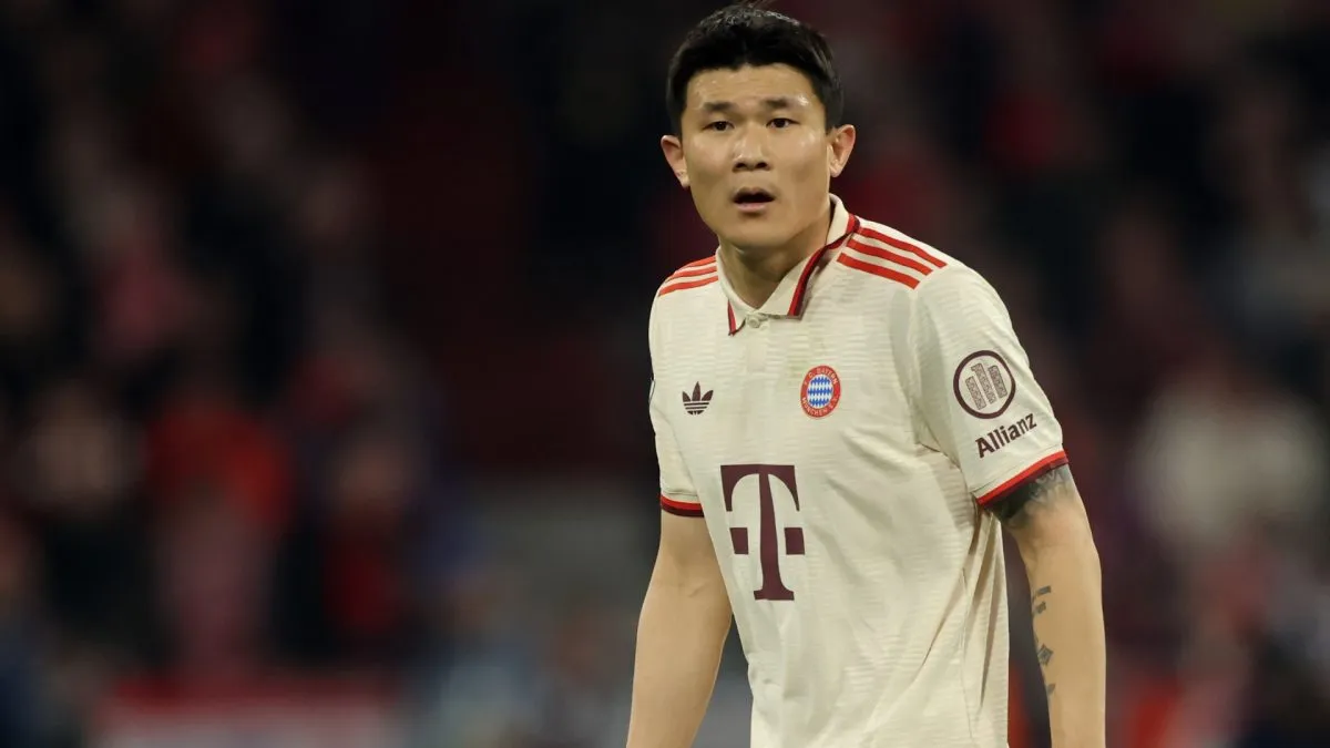 Kim Min-jae playing for Bayern Munich during the UEFA Champions League 2024/25 quarter final first leg vs. Inter Milan.
