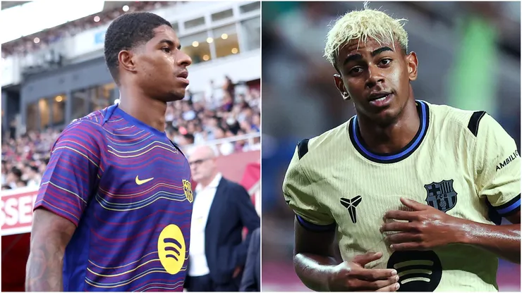 Marcus Rashford (L) and Lamine Yamal (R) of FC Barcelona.