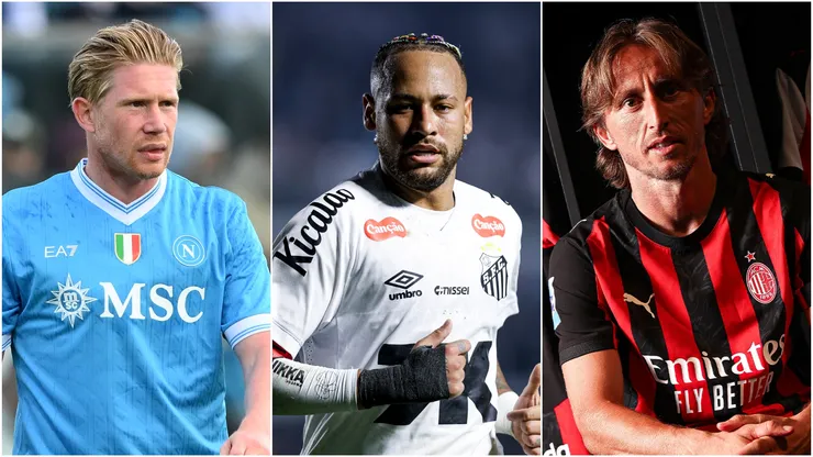 Kevin De Bruyne (L) of Napoli, Neymar (M) of Santos, and Luka Modric (R) of AC Milan.