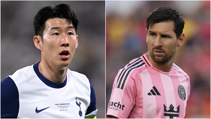 Son Heung-Min (L) of Tottenham Hotspur and Lionel Messi (R) #10 of Inter Miami CF.