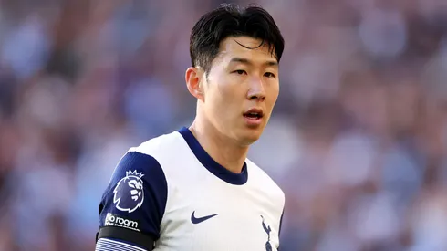 Son Heung-Min of Tottenham Hotspur looks on during the Premier League match between Aston Villa FC and Tottenham Hotspur FC at Villa Park on May 16, 2025 in Birmingham, England.