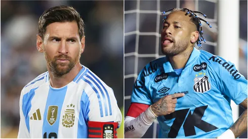 Lionel Messi (L) of Argentina and Neymar (R) of Santos.
