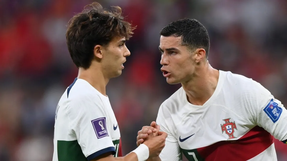 Joao Felix and Cristiano Ronaldo playing for the Portuguese National Team