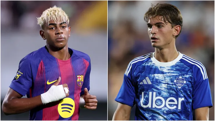 Lamine Yamal (L) of FC Barcelona and Nico Paz (R) of Como.