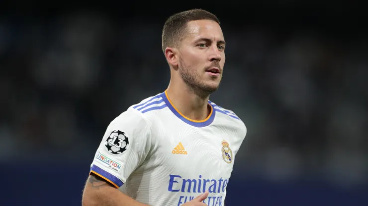 Eden Hazard of Real Madrid CF in action during the UEFA Champions League group D match between Real Madrid and FC Sheriff at Estadio Santiago Bernabeu on September 28, 2021 in Madrid, Spain.