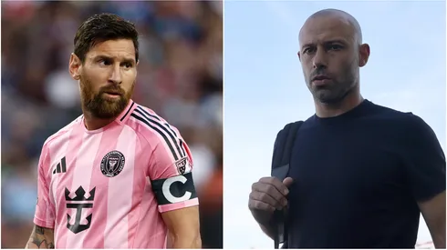 Lionel Messi (L) and head coach Javier Mascherano (R) of Inter Miami.