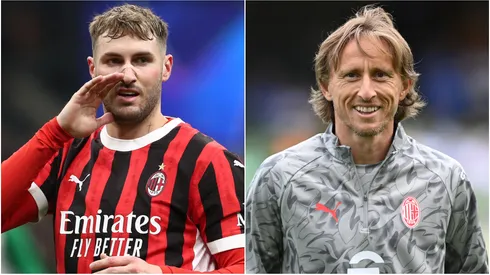 Santiago Gimenez (L) and Luka Modric (R) of AC Milan.