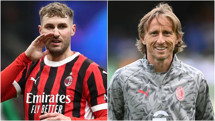 Santiago Gimenez (L) and Luka Modric (R) of AC Milan.