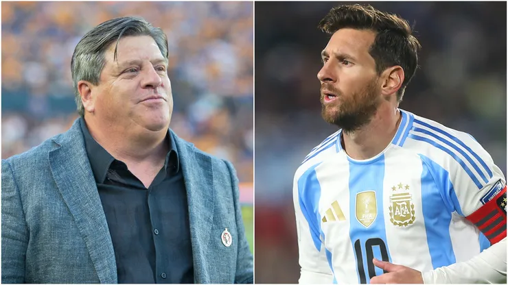 Miguel Herrera (L) and Lionel Messi of Argentina (R).