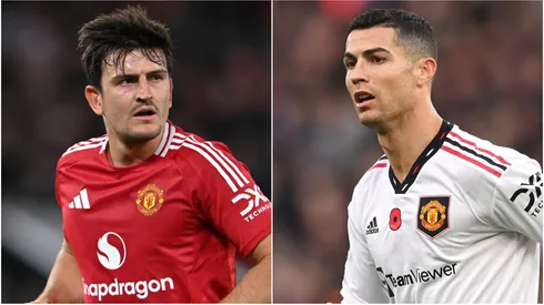 Harry Maguire (L) and Cristiano Ronaldo (R) of Manchester United.