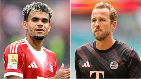 Luis Diaz (L) and Harry Kane (R) #9 of FC Bayern Munchen.