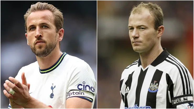 Alan Shearer of Newcastle United in action during the Barclays Premiership match in 2004 — Harry Kane of Tottenham Hotspur applauds the fans after the Premier League match in 2023.
