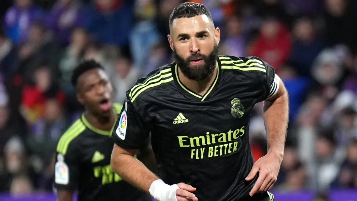 Karim Benzema of Real Madrid celebrates after scoring their side’s first goal during the LaLiga Santander match between Real Valladolid CF and Real Madrid CF on December 30, 2022. (Source: Angel Martinez/Getty Images)