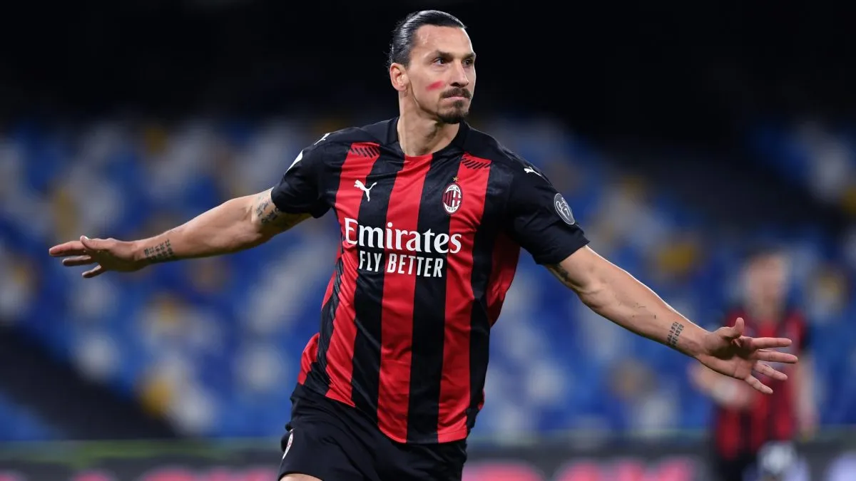 Zlatan Ibrahimovic of A.C. Milan celebrates after scoring their team’s first goal during the Serie A match between SSC Napoli and AC Milan at Stadio San Paolo on November 22, 2020. (Source: Francesco Pecoraro/Getty Images)