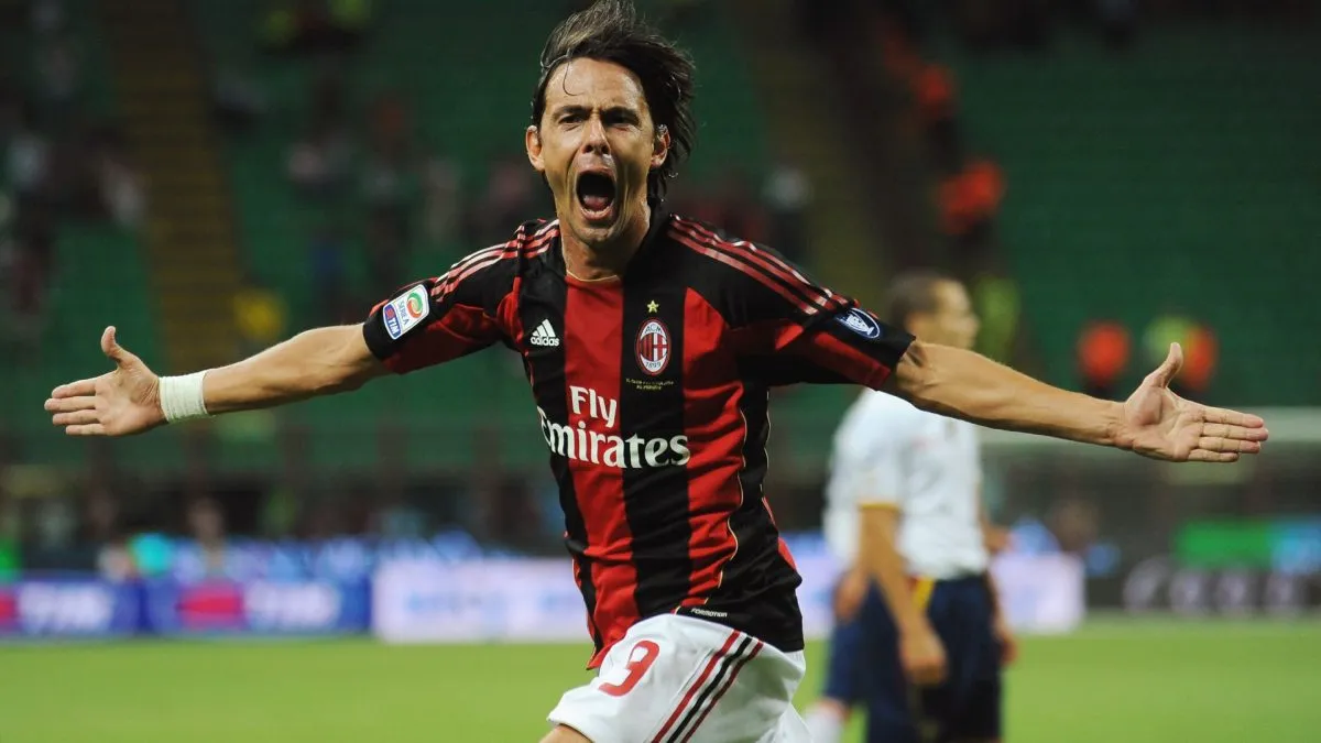 Filippo Inzaghi of AC Milan celebrates his goal during the Serie A match between AC Milan and US Lecce at Stadio Giuseppe Meazza on August 29, 2010. (Source: Valerio Pennicino/Getty Images)