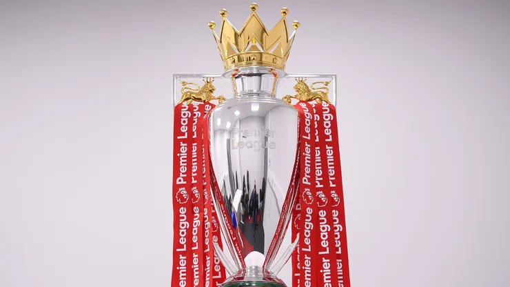The Premier League Trophy is dressed in Liverpool Red Ribbons ready for the presentation ceremony ahead of the Premier League match between Liverpool FC and Chelsea FC at Anfield on July 22, 2020.