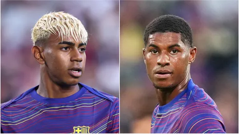 Barcelona forwards Lamine Yamal and Marcus Rashford.