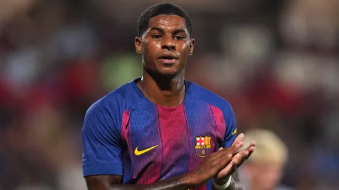 Marcus Rashford of FC Barcelona applauds during the Joan Gamper Trophy match.