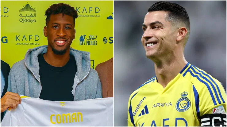 Kingsley Coman (L) and Cristiano Ronaldo (R) of Al Nassr.