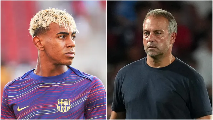 Lamine Yamal (L) and Hansi Flick (R), Head Coach of FC Barcelona.