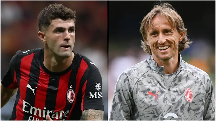 Christian Pulisic (L) and Luka Modric (R) of AC Milan.
