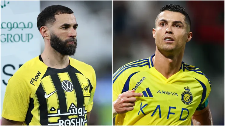 Karim Benzema (L) of Al-Ittihad and Cristiano Ronaldo (R) of Al Nassr.
