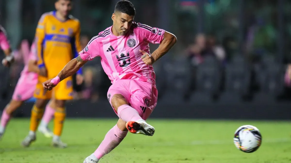 Luis Suárez #9 of Inter Miami CF takes a penalty and scores the team’s second goal during the Leagues Cup Quarter-final between Inter Miami CF and Tigres UANL.