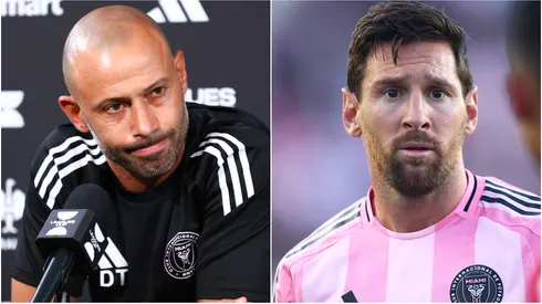 Inter Miami coach Javier Mascherano and forward Lionel Messi.
