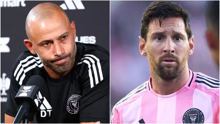 Inter Miami coach Javier Mascherano and forward Lionel Messi.