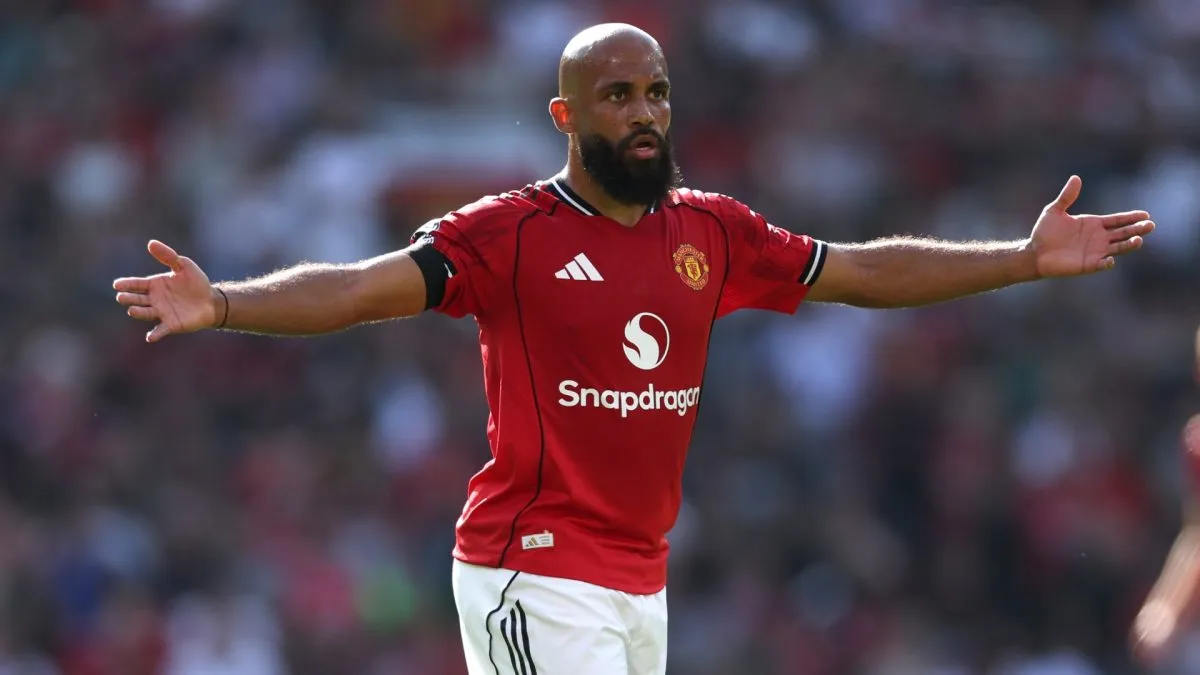 Bryan Mbeumo of Manchester United reacts during the Premier League match between Manchester United and Arsenal at Old Trafford on August 17, 2025. (Source: Stu Forster/Getty Images)