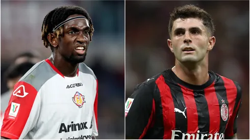 Frank Tsadjout (L) of Cremonese and Christian Pulisic (R) of AC Milan.
