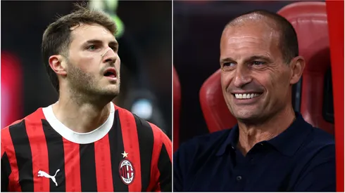Santiago Gimenez (L) and Massimiliano Allegri (R), Head Coach of AC Milan.