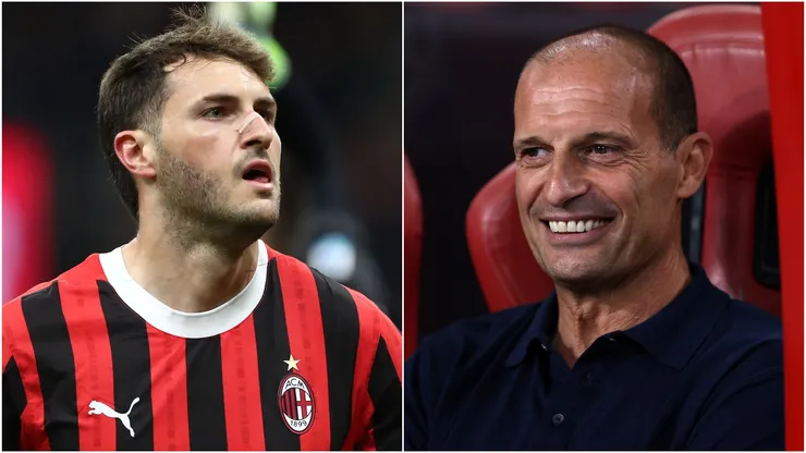Santiago Gimenez (L) and Massimiliano Allegri (R), Head Coach of AC Milan.