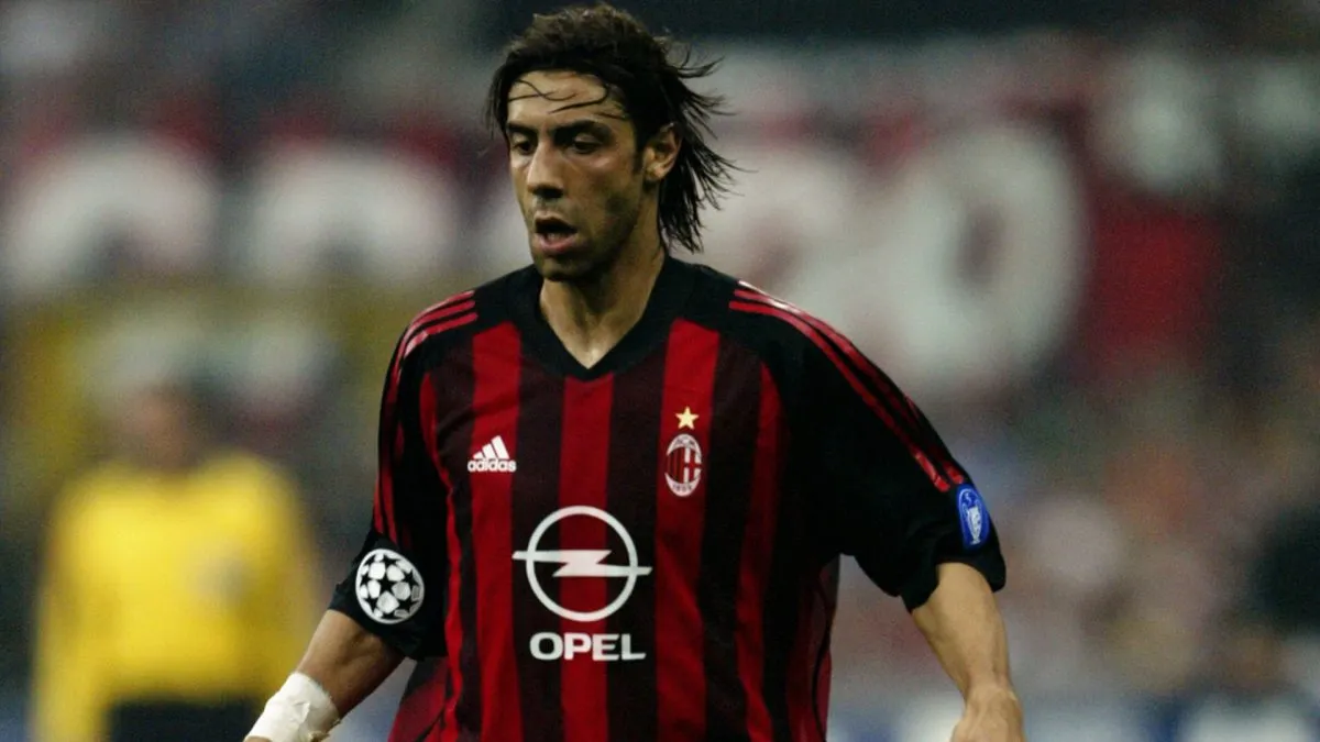 Rui Costa of AC Milan looks to run with the ball during the UEFA Champions League Semi-Final First Leg match in 2003. (Source: Clive Brunskill/Getty Images)