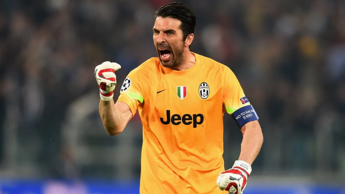 Gianluigi Buffon of Juventus celebrates as Alvaro Morata of Juventus scores their first goal during the UEFA Champions League semi final first leg match in 2015. (Source: Michael Regan/Getty Images)