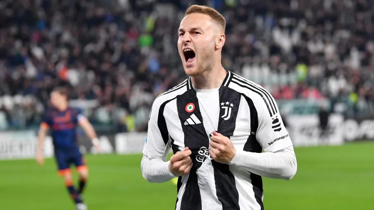 Teun Koopmeiners of Juventus celebrates scoring his team’s first goal during the Serie A match in 2025. (Source: Valerio Pennicino/Getty Images)