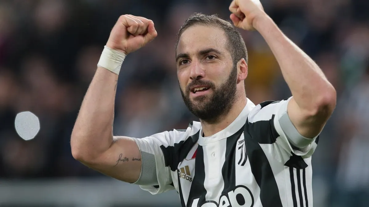 Gonzalo Higuain of Juventus FC celebrates after scoring the opening goal during the serie A match in 2018. (Source: Emilio Andreoli/Getty Images)