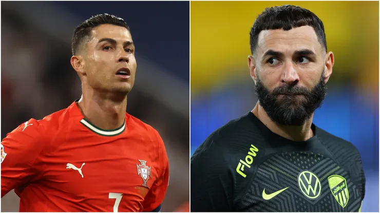 Cristiano Ronaldo (L) of Portugal and Karim Benzema (R) of Al-Ittihad.