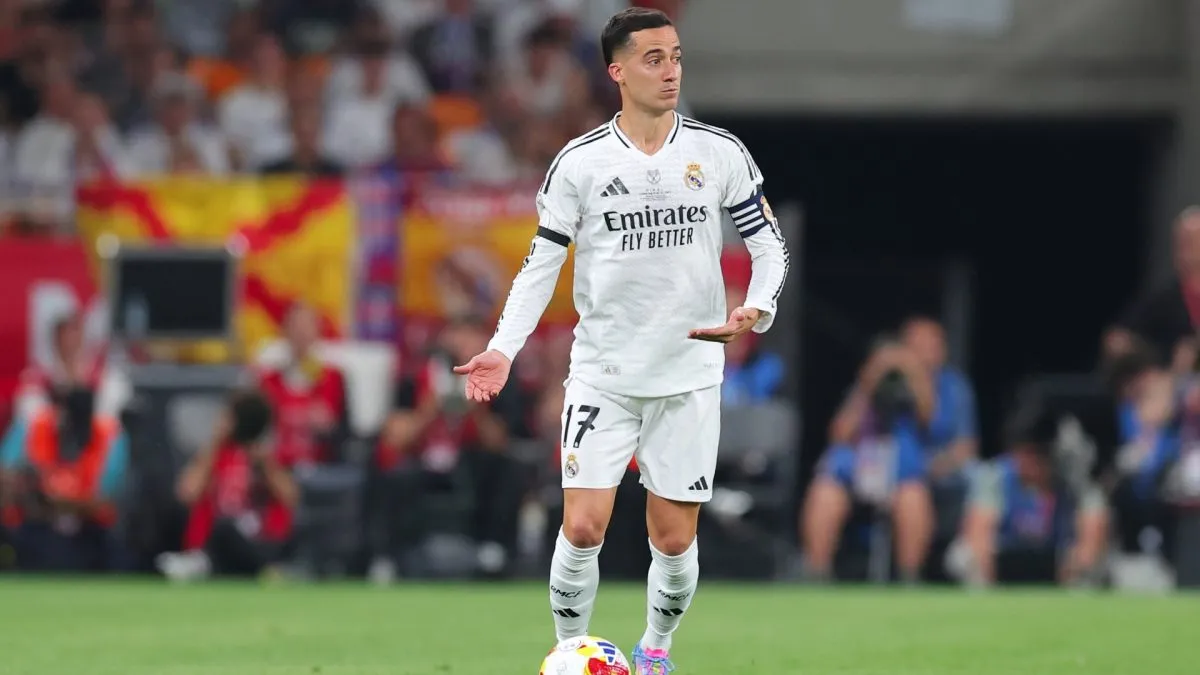 Lucas Vazquez of Real Madrid in action during the Copa del Rey Final match between FC Barcelona and Real Madrid at Estadio de La Cartuja on April 26, 2025 in Seville, Spain.
