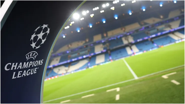 UEFA Champions League logo is seen prior a game