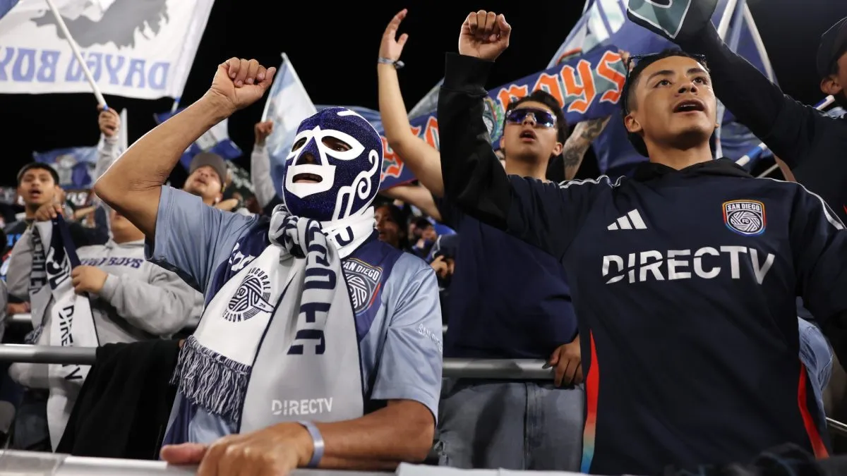 Fans of San Diego cheer for their team during the MLS match in 2025. (Source: Sean M. Haffey/Getty Images)