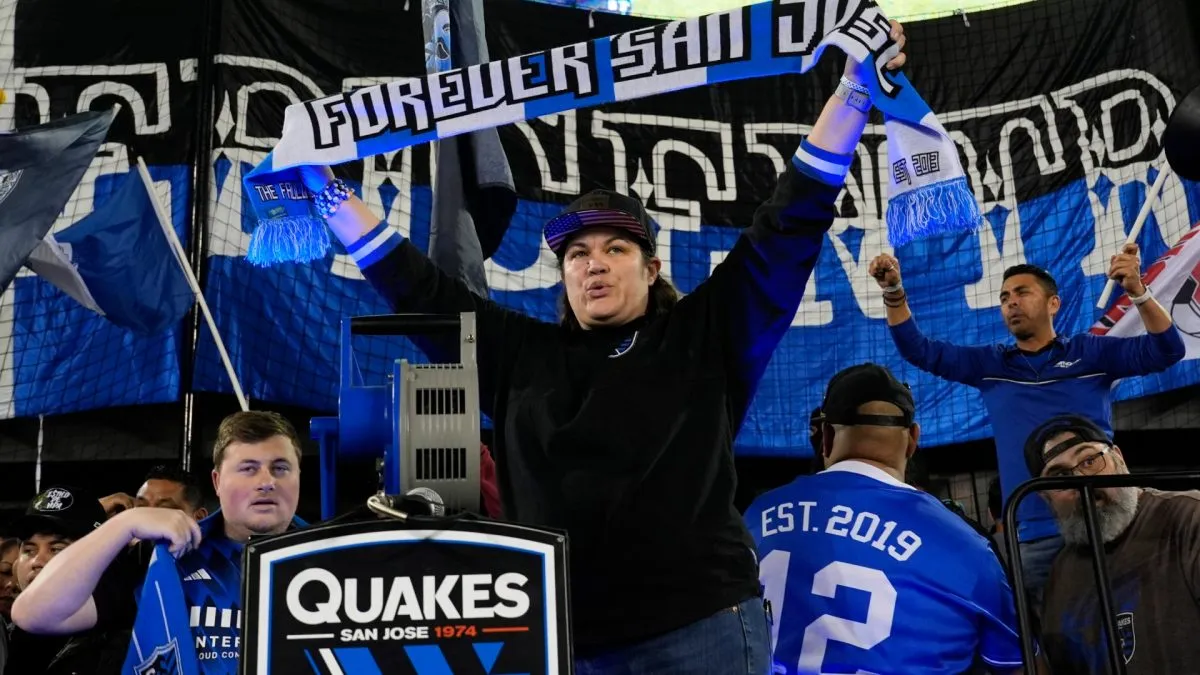 San Jose Earthquakes fans cheer during the MLS match between San Jose Earthquakes and Real Salt Lake in 2025. (Source: Thearon W. Henderson/Getty Images)