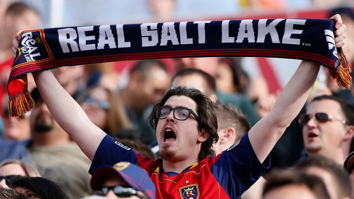 Fans of Real Salt Lake cheer during a game against the Colorado Rapids during the second half of an MLS soccer game in 2013. (Source: George Frey/Getty Images)