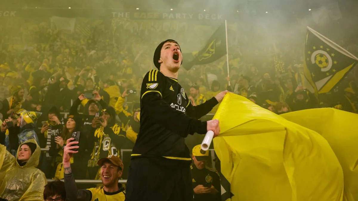 A Columbus Crew supporter reacts during the 2023 MLS Cup between the Columbus Crew and the Los Angeles FC. (Source: Patrick Smith/Getty Images)