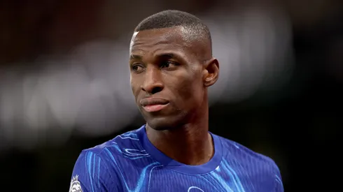 Nicolas Jackson of Chelsea during the Premier League match between Manchester City FC and Chelsea FC at Etihad Stadium on January 25, 2025 in Manchester, England.