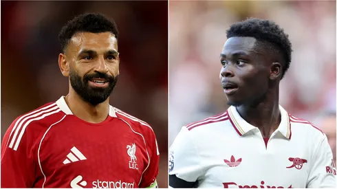 Mohamed Salah (L) of Liverpool and Bukayo Saka (R) of Arsenal.